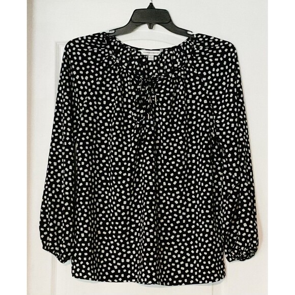 Counterparts Women's Tie Neck Long Sleeve Printed Chiffon Mesh Top Size L - Picture 2 of 9